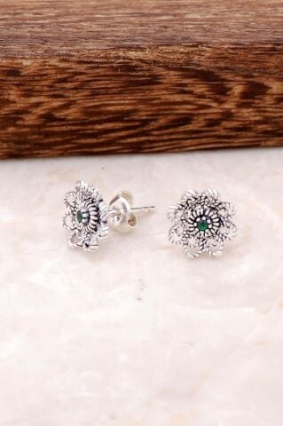 Kök Zümrüt Gümüş Telkari Küpe 4047