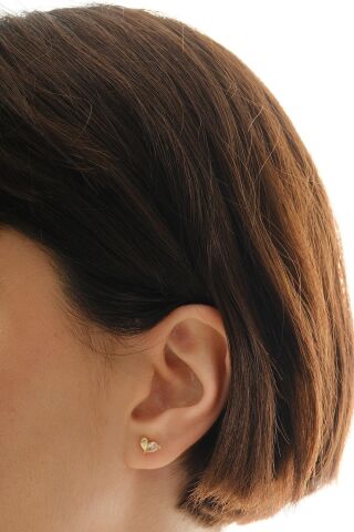 Taşlı Kalp Altın Kaplama Mini Gümüş Küpe 7391