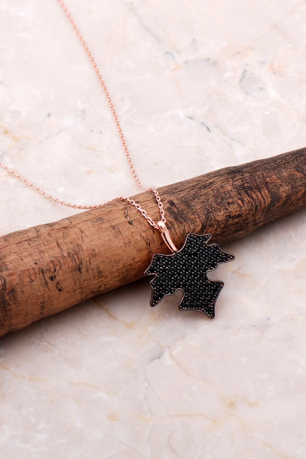 Çınar Ağacı Yaprağı Rose Gümüş Kolye 6952