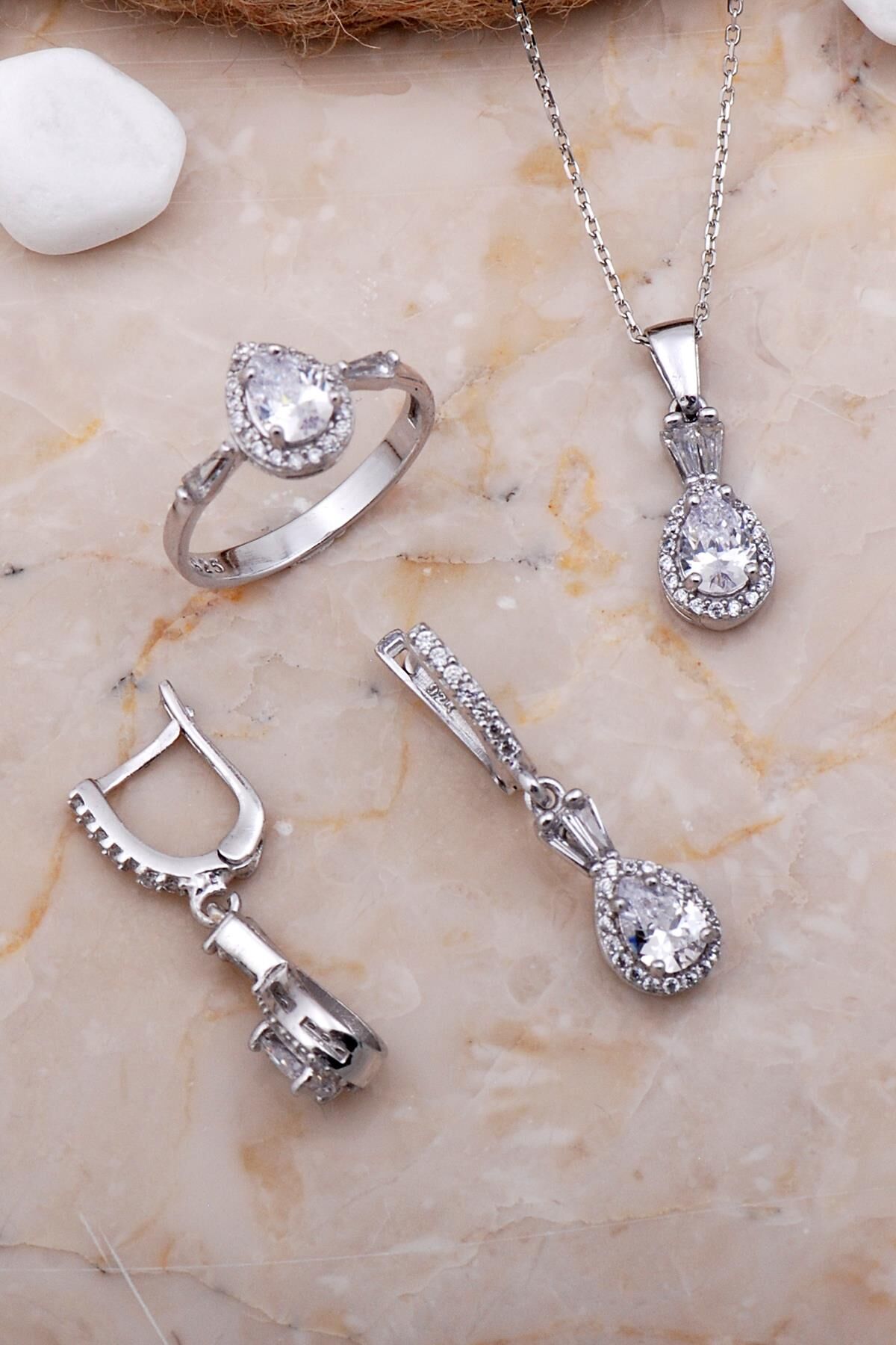 Damla Rodyumlu Gümüş Set 2592