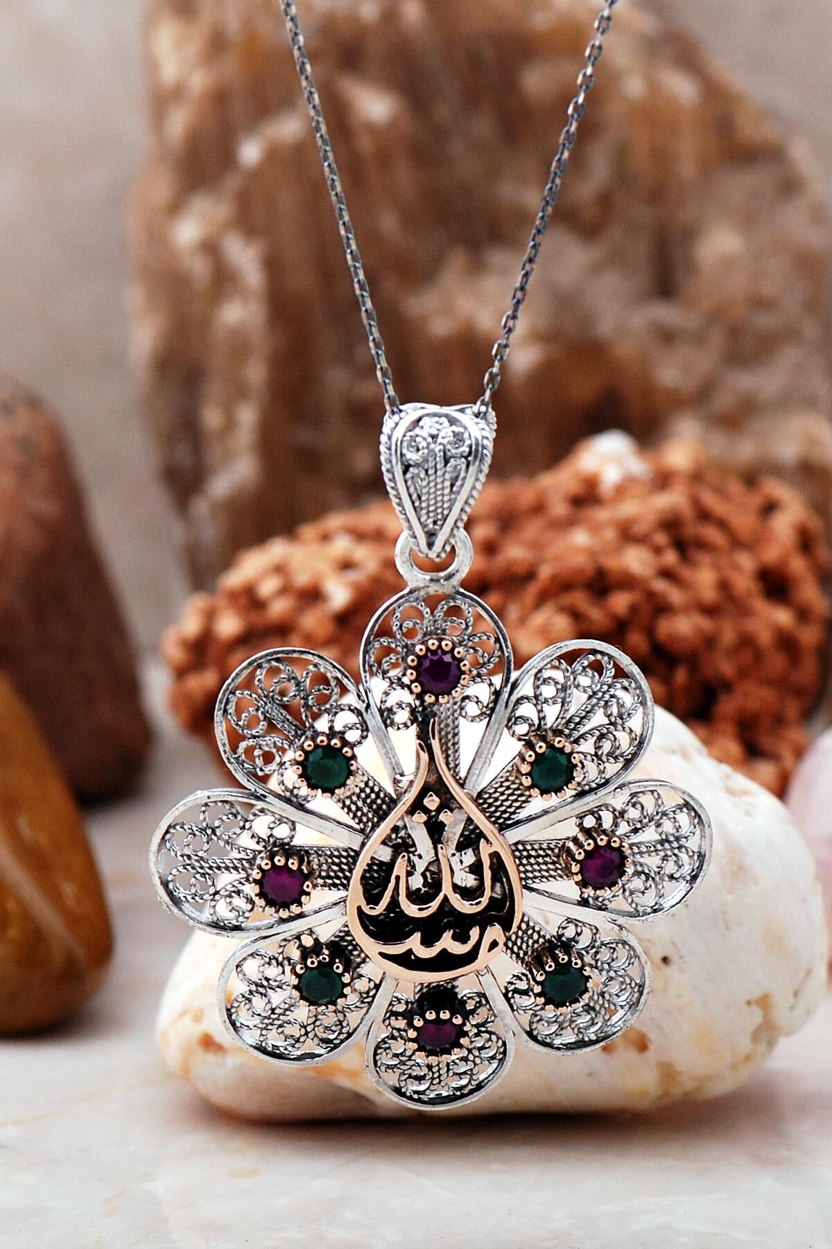 Maşallah Yazılı Telkari İşlemeli Gümüş Kolye 6754