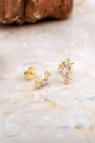 Baget Mini Tasarım Altın Kaplama Gümüş Küpe 6926