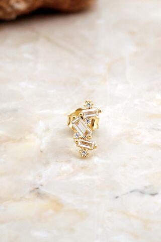 Baget Mini Tasarım Altın Kaplama Gümüş Küpe 6926