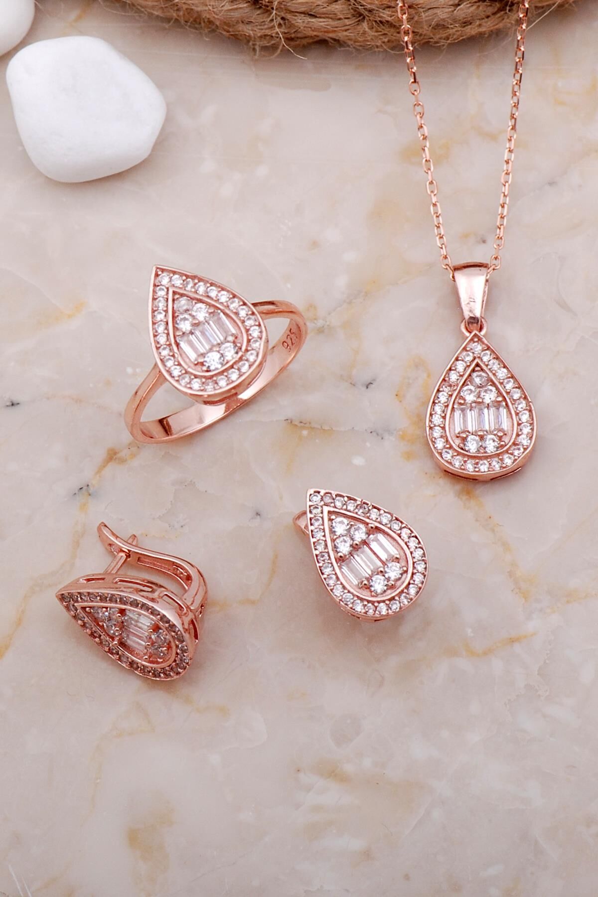 Damla Baget Rose Gümüş Set 2593