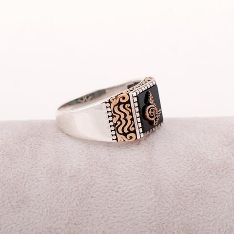 Osmanlı Tuğralı Tasarımlı Gümüş Erkek Yüzük 1297