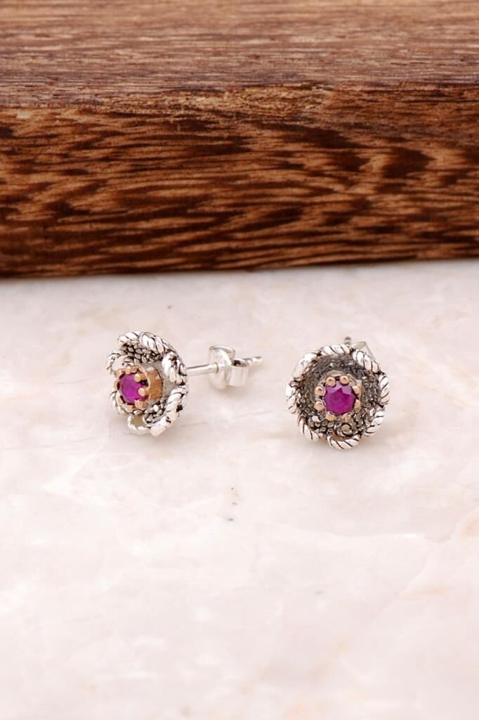 Kök Yakut  Taşlı Gümüş Telkari Küpe 2500