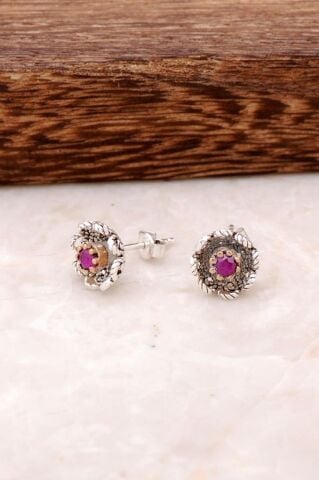 Kök Yakut  Taşlı Gümüş Telkari Küpe 2500