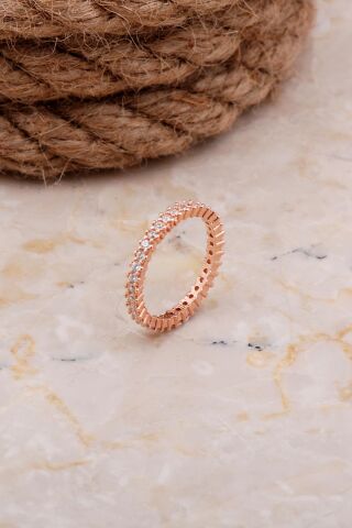 Rose Gümüş Tek Sıra Taşlı Tamtur Yüzük 2659