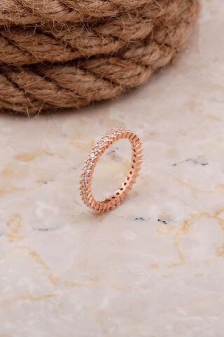 Rose Gümüş Tek Sıra Taşlı Tamtur Yüzük 2659