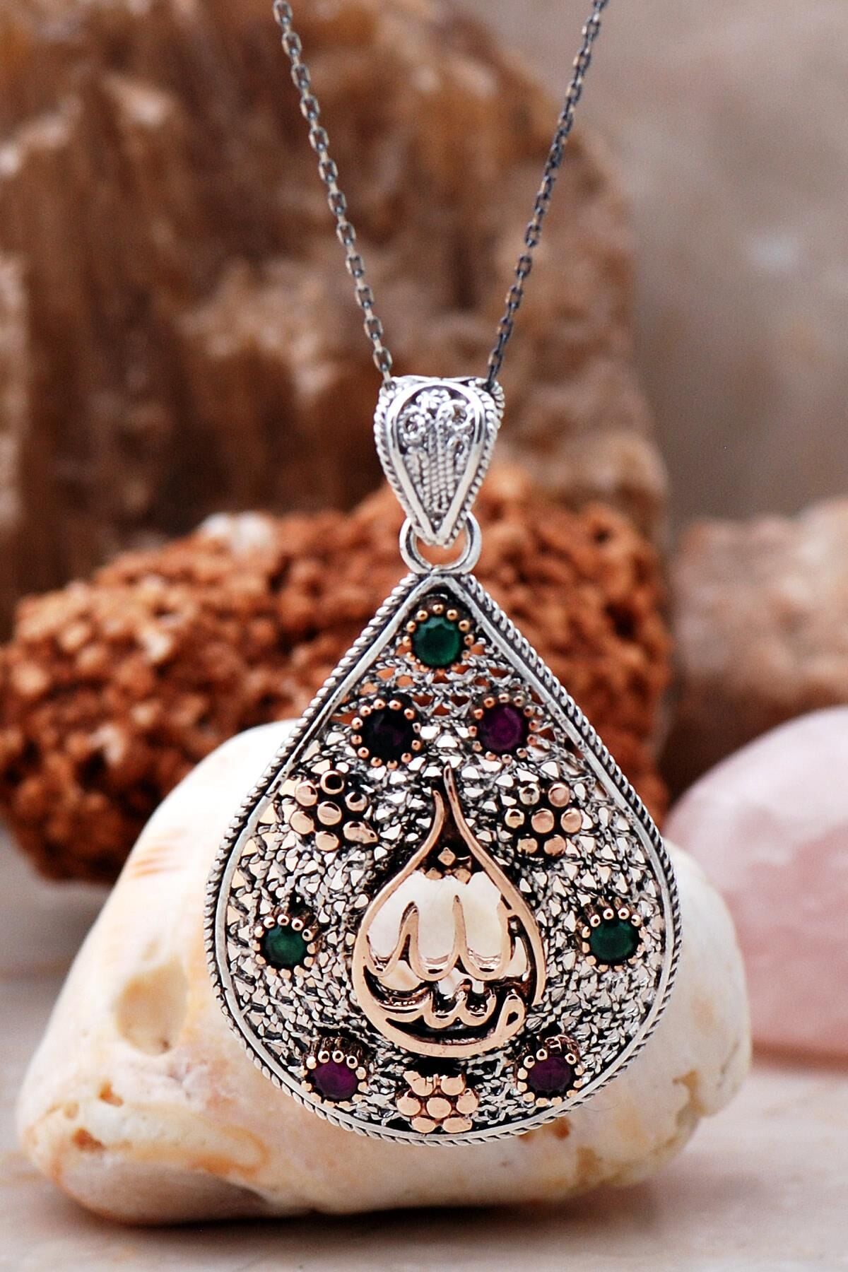 Telkari İşlemeli Maşallah Yazılı Gümüş Kolye 6757
