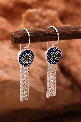 Mardin Güneşi Elişi Mineli Hasır 925 Ayar Gümüş Küpe 6134