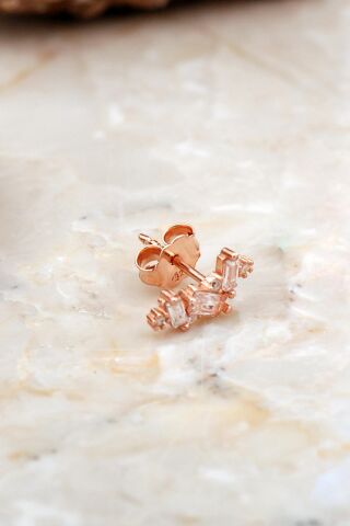 Baget Mini Rose Gümüş Küpe 6928