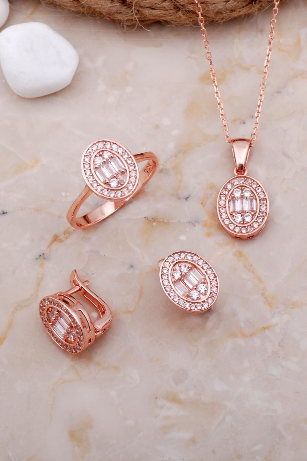 Baget Oval Rose Gümüş Set 2594