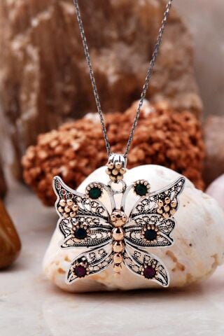 Kelebek Telkari İşlemeli Gümüş Kolye 6758