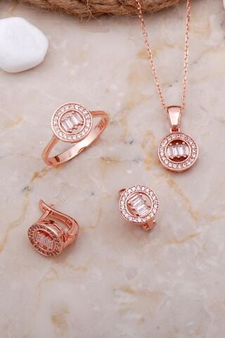 Baget Yuvarlak Rose Gümüş Set 2595