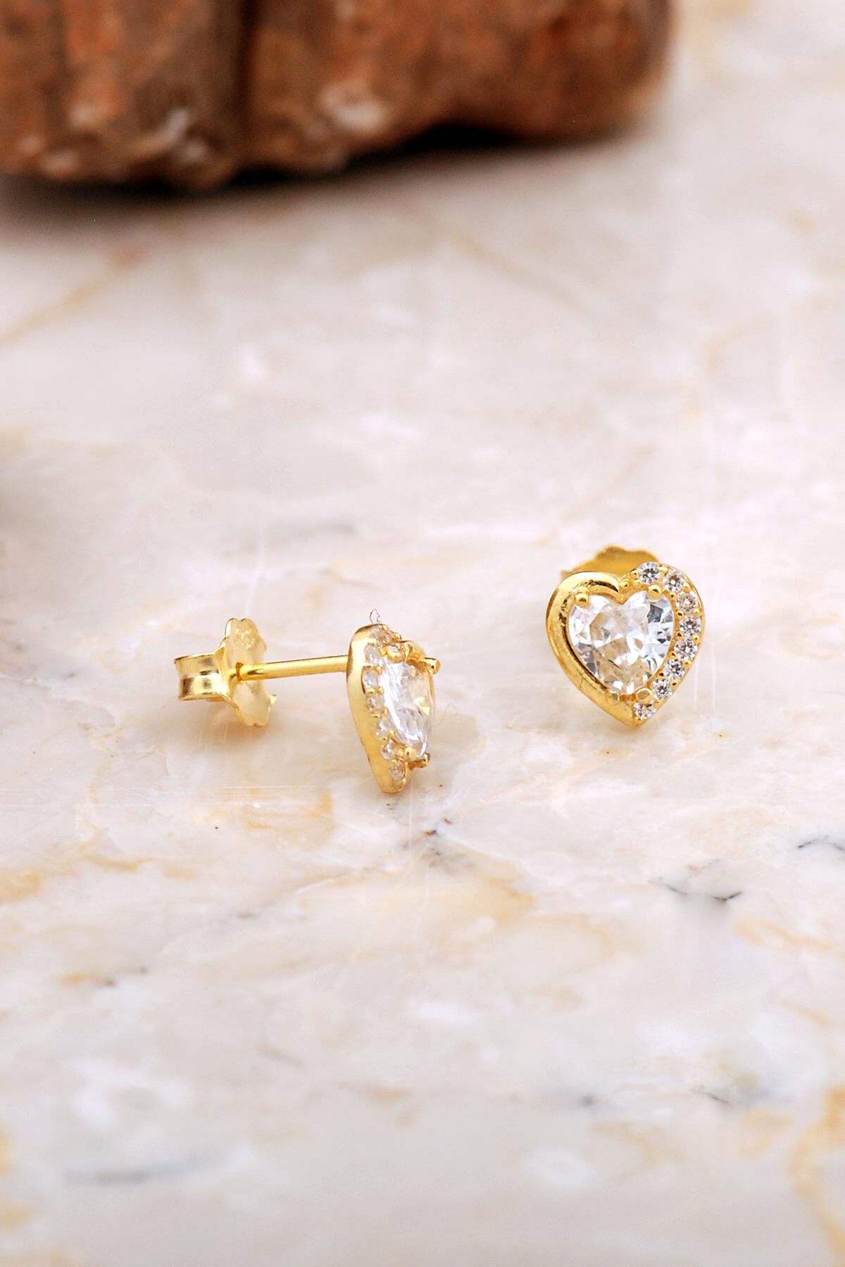 Kalp Mini Altın Kaplama Gümüş Küpe 6929