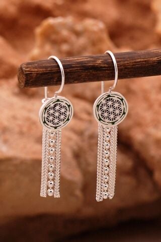 Yaşam Çiçeği Elişi Mineli Hasır Gümüş Küpe 6135