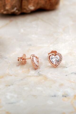 Kalp Mini Rose Gümüş Küpe 6930