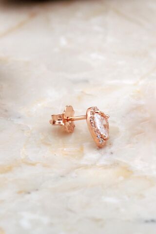 Kalp Mini Rose Gümüş Küpe 6930