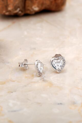 Kalp Mini Rodyumlu Gümüş Küpe 6931