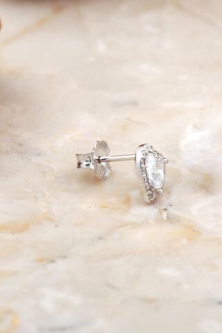 Kalp Mini Rodyumlu Gümüş Küpe 6931