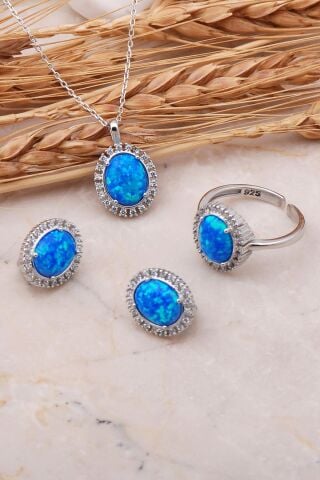 Opal Taşlı Oval Gümüş Üçlü Set 2419