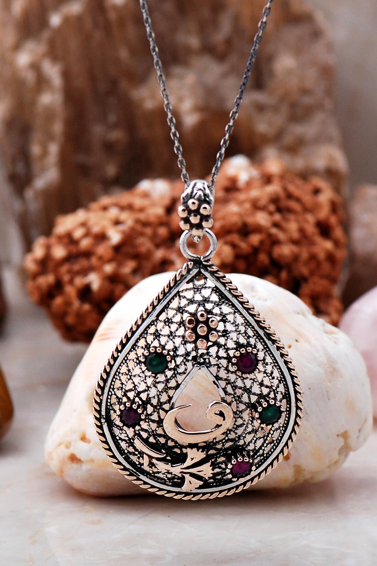 Telkari İşlemeli Vav Harfli Gümüş Kolye 6761