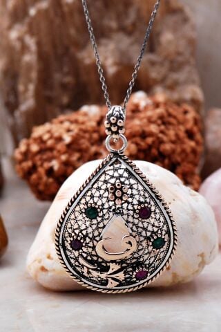 Telkari İşlemeli Vav Harfli Gümüş Kolye 6761