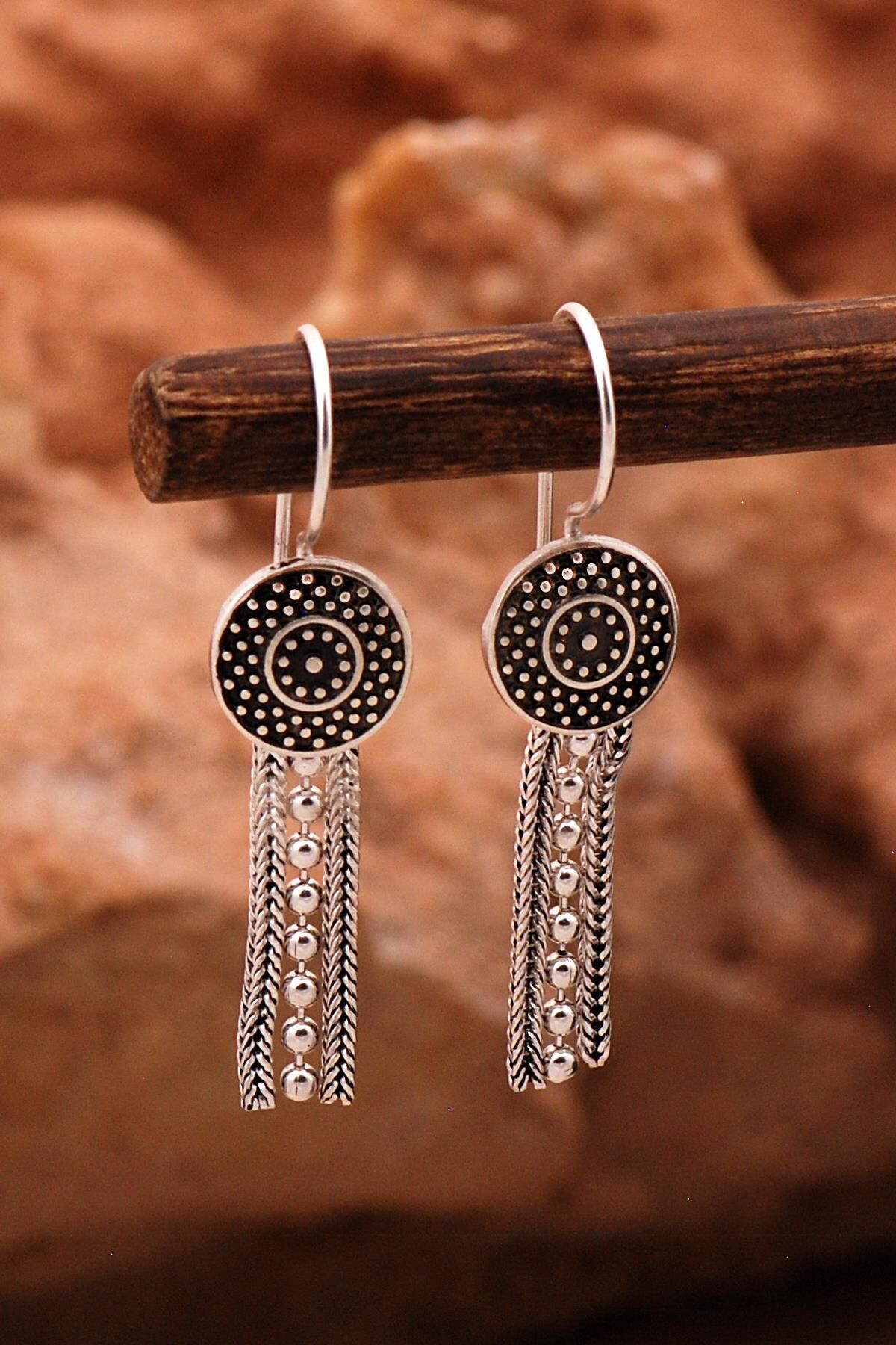 Mardin Güneşi Hasır Elişi Oksitli 925 Ayar Gümüş Küpe 6138