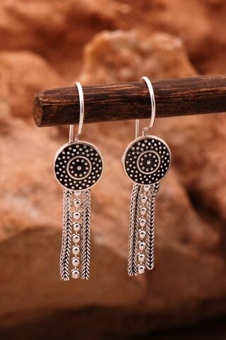 Mardin Güneşi Hasır Elişi Oksitli 925 Ayar Gümüş Küpe 6138