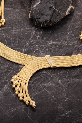 Hasır Dorika Altın Kaplama Tasarım Elişi 925 Ayar Gümüş Set 2848