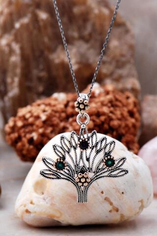 Hayat Ağacı Telkari İşlmeli Gümüş Kolye 6762