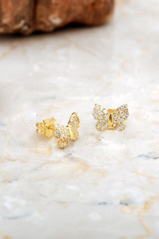 Kelebek Mini Altın Kaplama Gümüş Küpe 6932