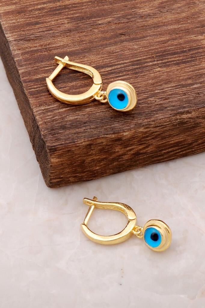 Nazar Boncuklu Altın Yaldızlı Gümüş Küpe 3968