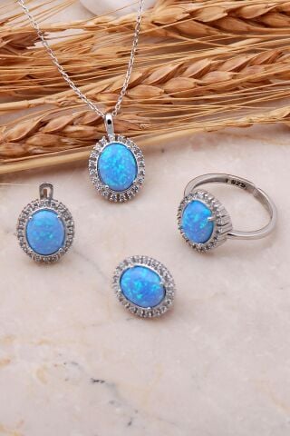 Opal Taşlı Oval Gümüş Üçlü Set 2420