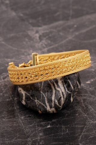 Hasır Dorika Halat Model Altın Kaplama Elişi 925 Ayar Gümüş Set 2849