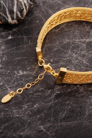 Hasır Dorissa Halat Model Altın Kaplama Elişi Gümüş Set 2849