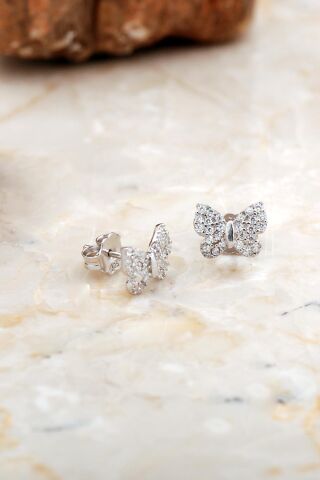 Kelebek Mini Rodyumlu Gümüş Küpe 6933