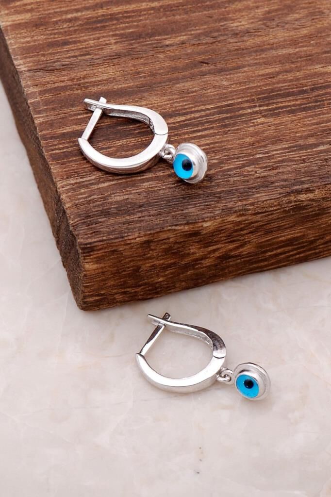 Nazar Boncuklu Rodyumlu Gümüş Küpe 3969