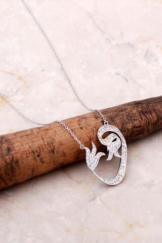 Vav Harfli Laleli Gümüş Kolye 6960