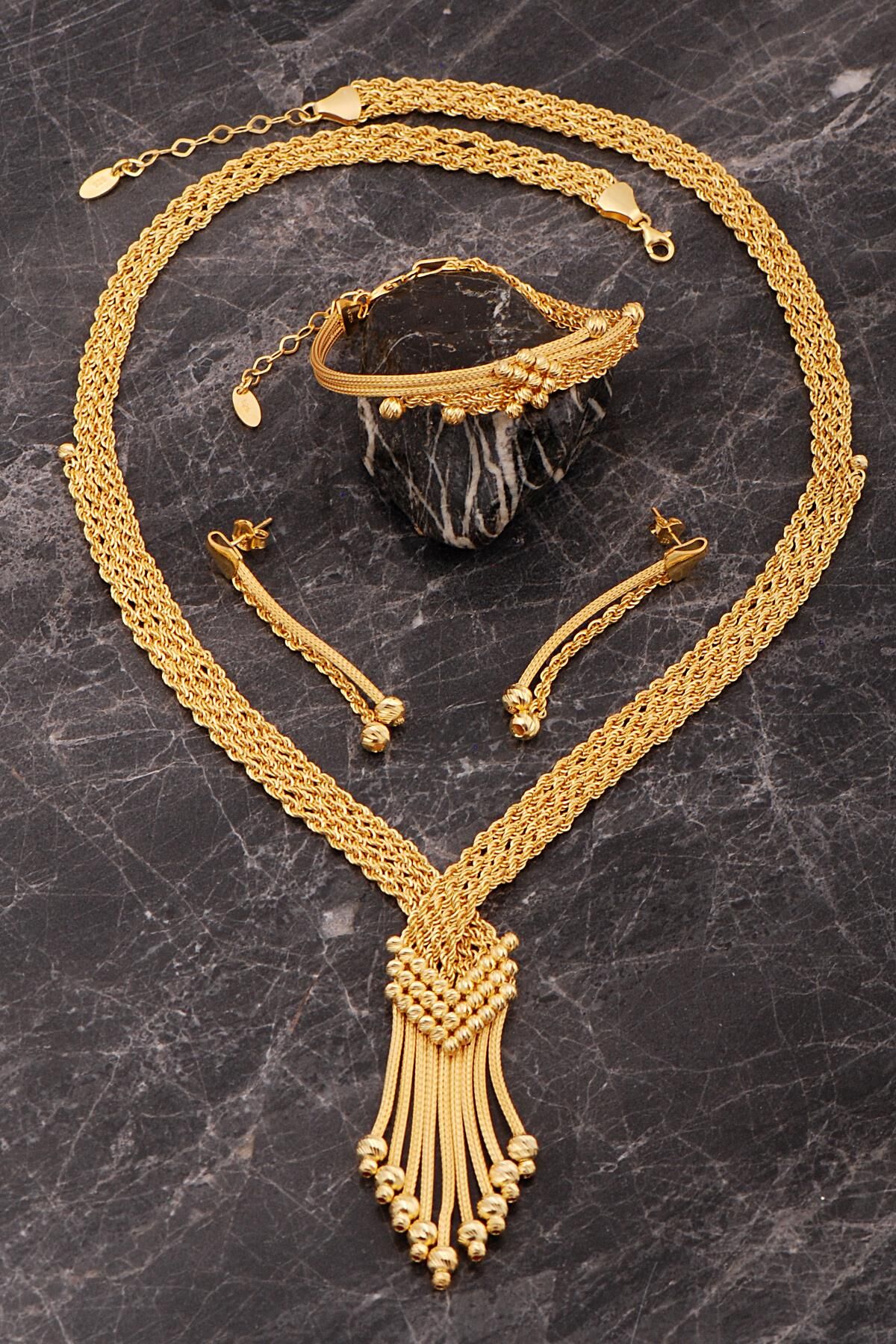 Halat Model Dorissa Hasır Altın Kaplama Elişi Gümüş Set 2850