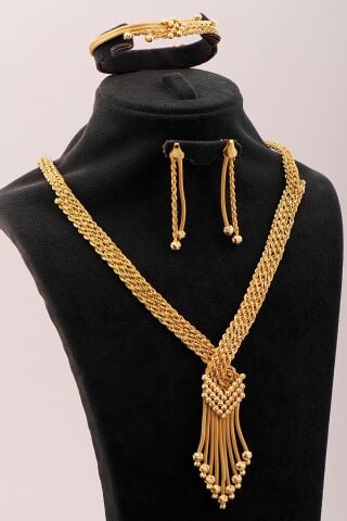 Halat Model Dorika Hasır Altın Kaplama Elişi 925 Ayar Gümüş Set 2850