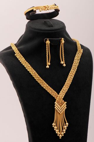 Halat Model Dorika Hasır Altın Kaplama Elişi 925 Ayar Gümüş Set 2850
