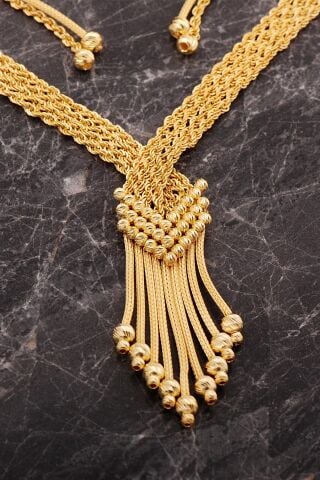 Halat Model Dorissa Hasır Altın Kaplama Elişi Gümüş Set 2850