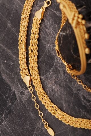 Halat Model Dorissa Hasır Altın Kaplama Elişi Gümüş Set 2850