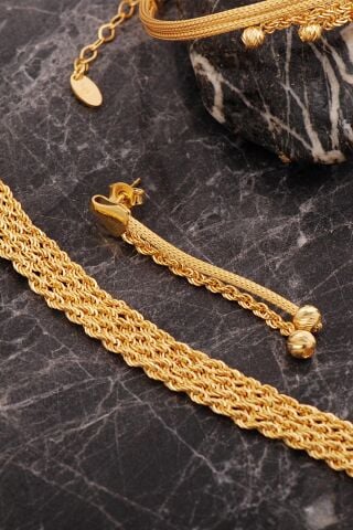 Halat Model Dorissa Hasır Altın Kaplama Elişi Gümüş Set 2850