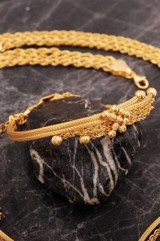 Halat Model Dorissa Hasır Altın Kaplama Elişi Gümüş Set 2850