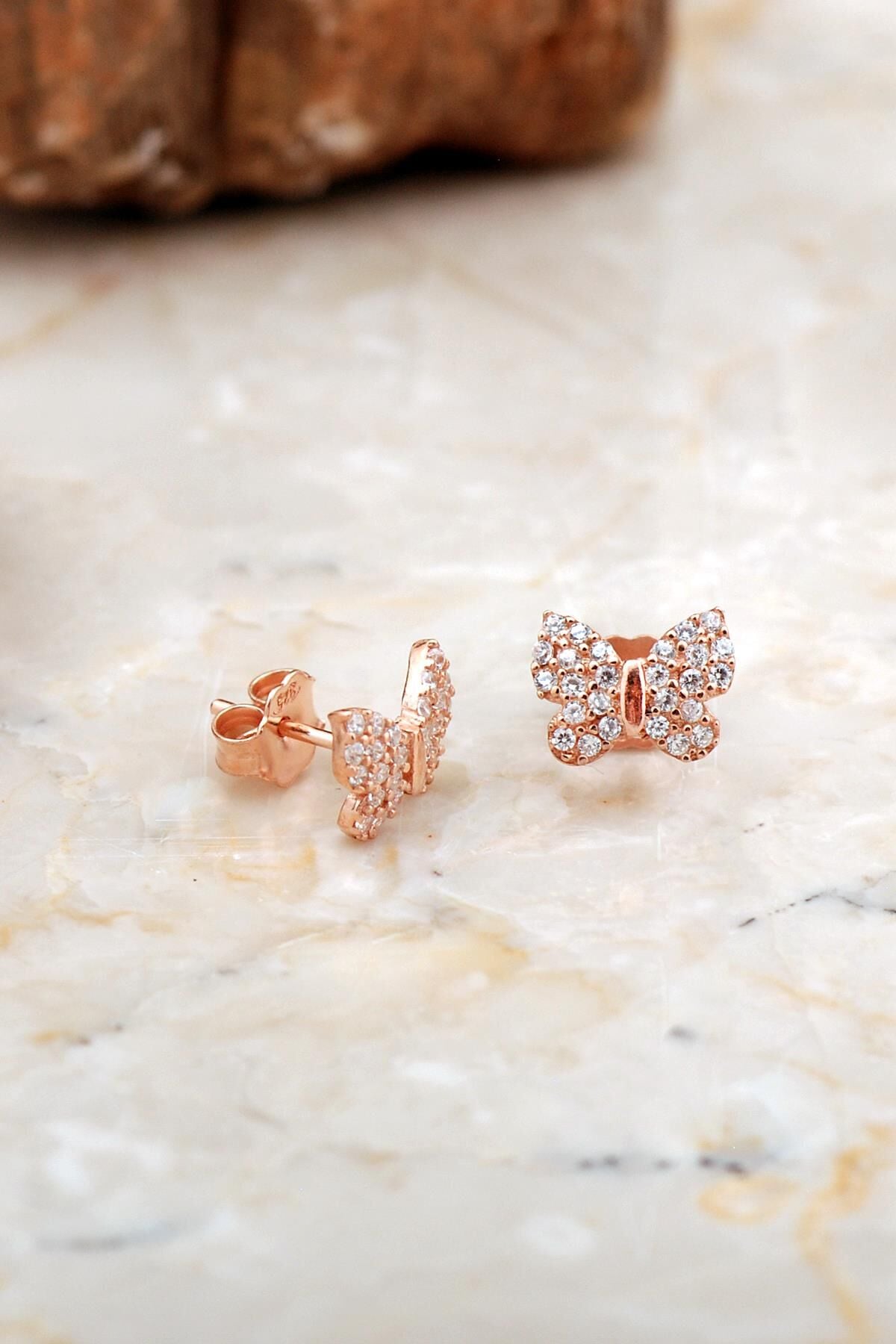 Kelebek Mini Rose Gümüş Küpe 6934