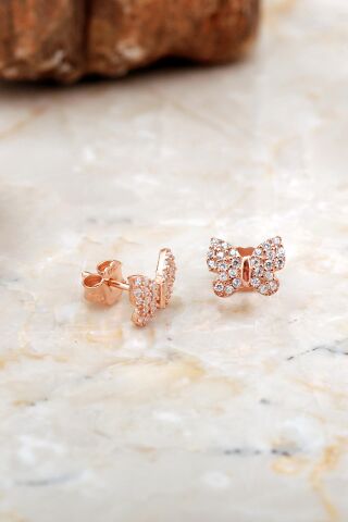 Kelebek Mini Rose Gümüş Küpe 6934