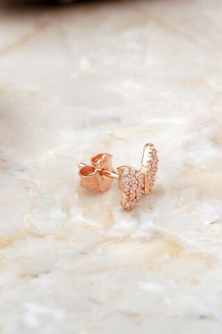 Kelebek Mini Rose Gümüş Küpe 6934